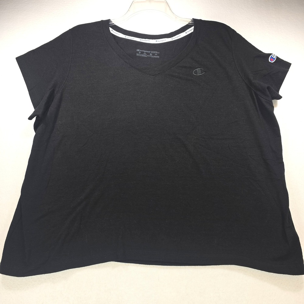 Champion Womens V-Neck T-Shirt Black Short Sleeve Activewear Tee‎ 2X